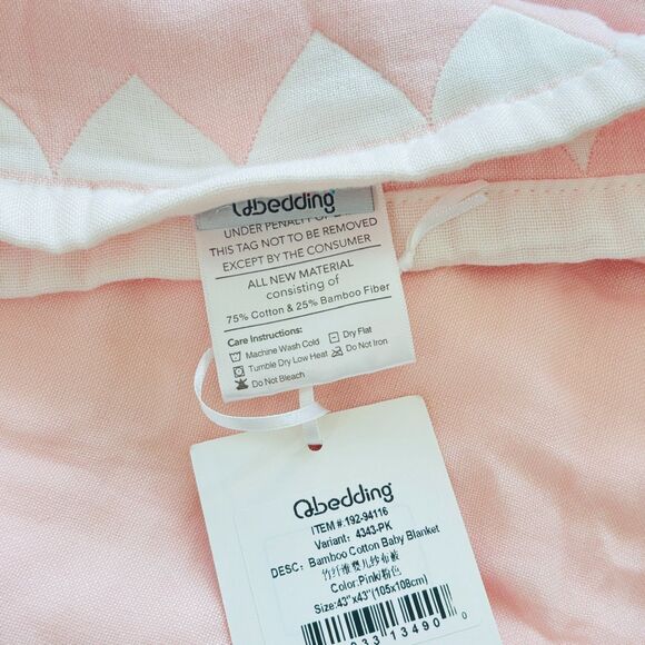 Bamboo Cotton Crib Baby Blanket QBedding Pink Baby Girl Blanket 43 X 43 Soft NWT - Picture 7 of 8
